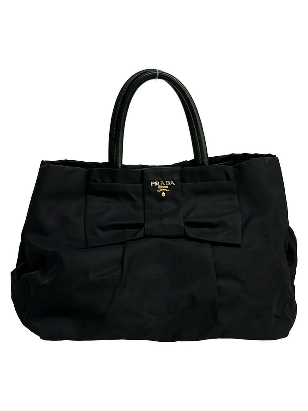 Prada Black Nylon Leather Tote Bag #377263P55B
